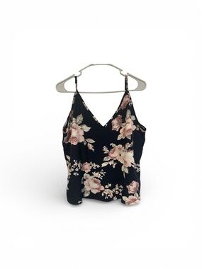 Women’s SHEIN Summer Tank Top Crop Skinny Strap Black With Floral Design, XL